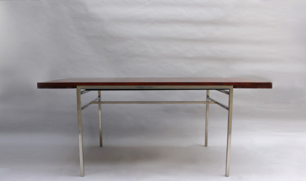 Fine French 1950s Extendable Chrome and Rosewood Table by Alain Richard - Image 3