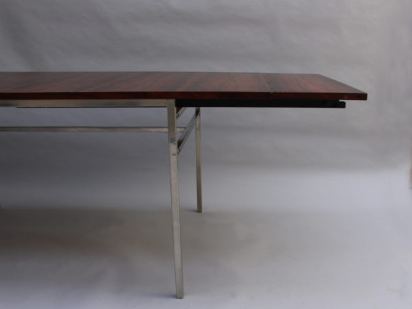 Fine French 1950s Extendable Chrome and Rosewood Table by Alain Richard - Image 16