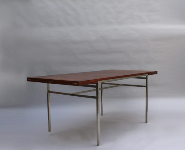 Fine French 1950s Extendable Chrome and Rosewood Table by Alain Richard - Image 6