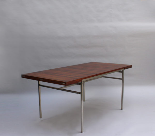 Fine French 1950s Extendable Chrome and Rosewood Table by Alain Richard - Image 5