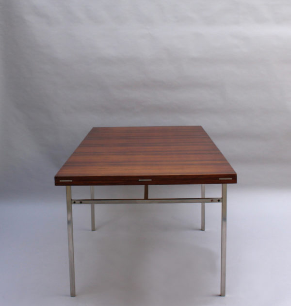 Fine French 1950s Extendable Chrome and Rosewood Table by Alain Richard - Image 7