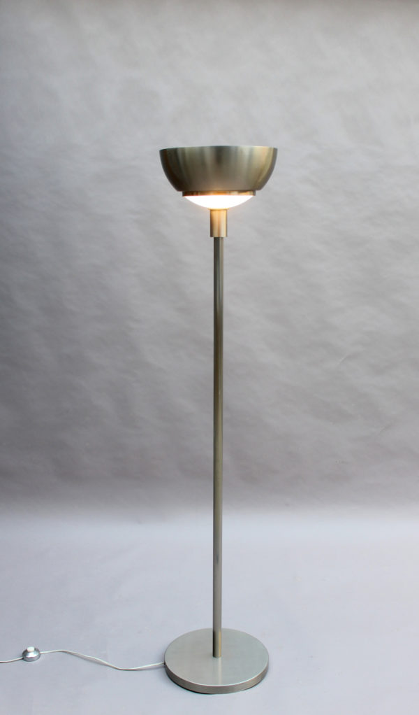 Fine French Art Deco Nickel and Glass Floor Lamp by Jean Perzel - Image 4