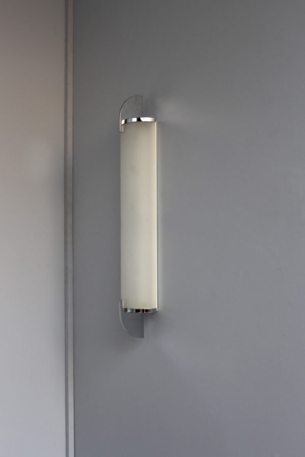 Fine French Art Deco Chrome and Glass Sconce by Perzel - Image 6