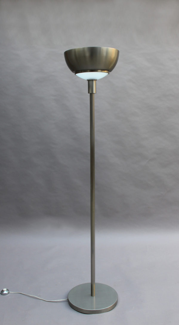 Fine French Art Deco Nickel and Glass Floor Lamp by Jean Perzel - Image 3