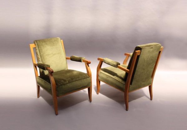 Pair of Fine French Art Deco Cherry Armchairs by Jules Leleu - Image 2