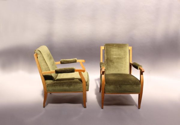 Pair of Fine French Art Deco Cherry Armchairs by Jules Leleu - Image 3