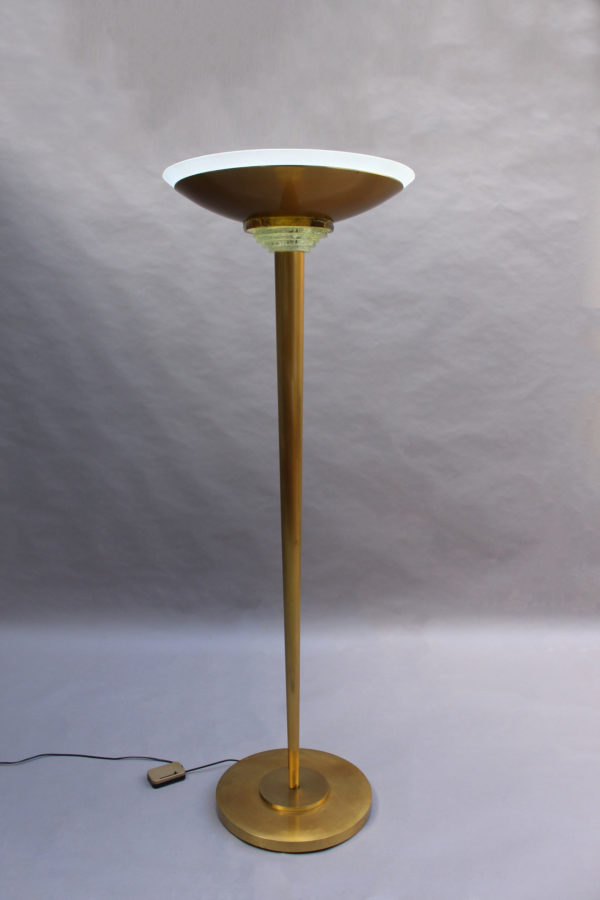 Fine French Art Deco Bronze and Glass Floor Lamp by Jean Perzel - Image 2