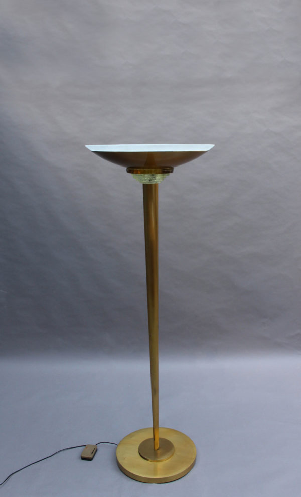 Fine French Art Deco Bronze and Glass Floor Lamp by Jean Perzel - Image 4