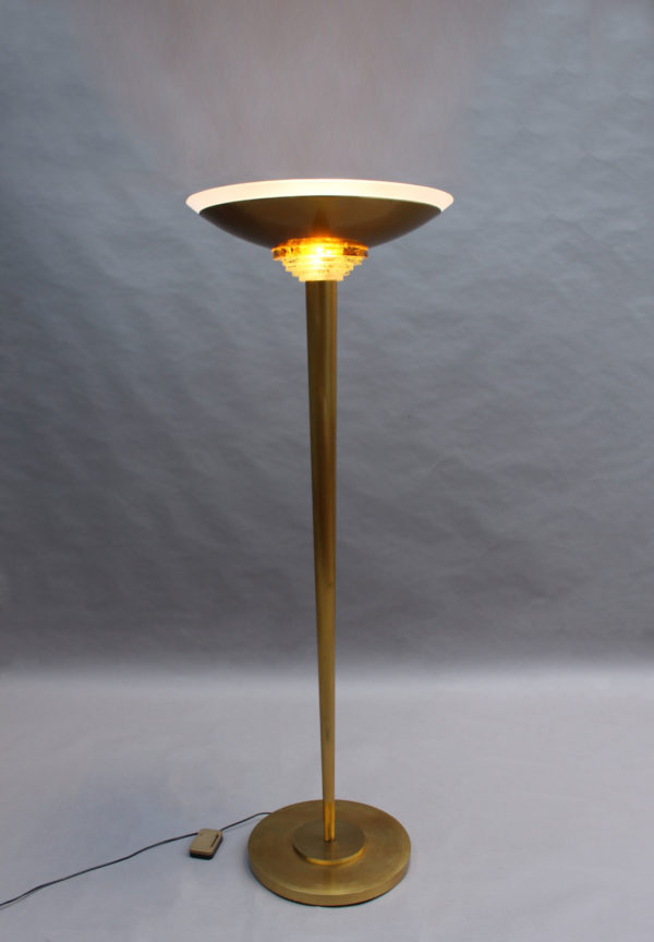 Fine French Art Deco Bronze and Glass Floor Lamp by Jean Perzel - Image 3