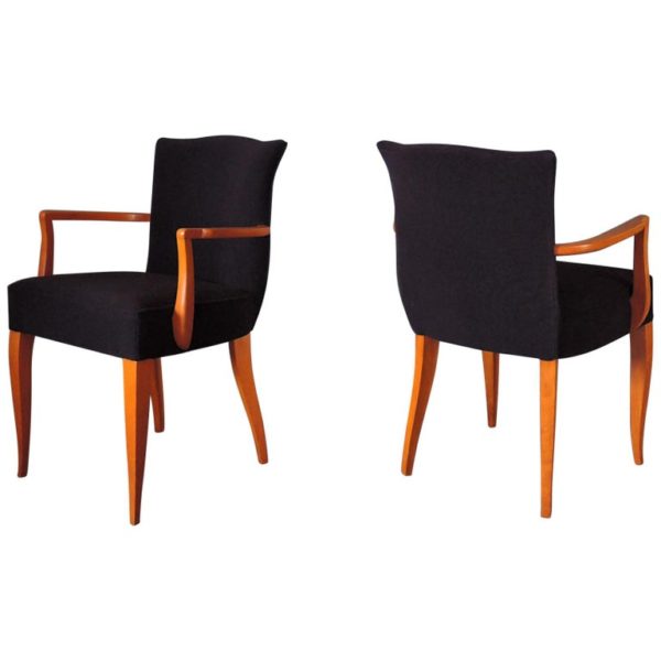 A Pair of Fine French Art Deco Stained Beech Upholstered Armchair.