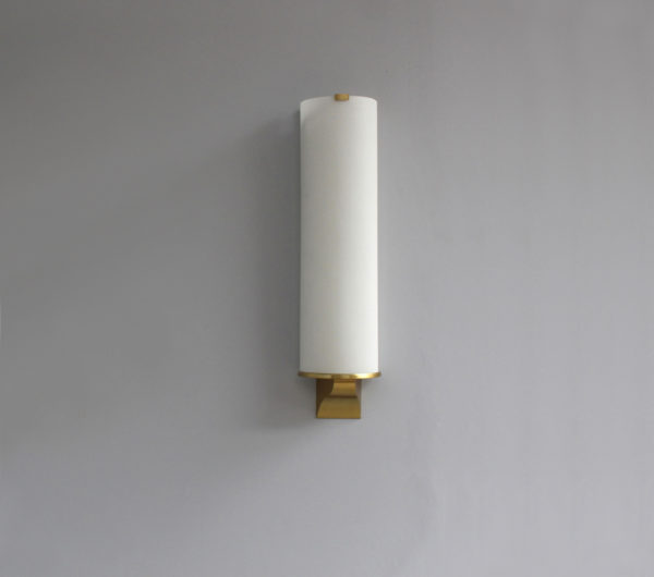 French Art Deco Semi Cylinder Glass and Bronze Sconce by Jean Perzel - Image 2