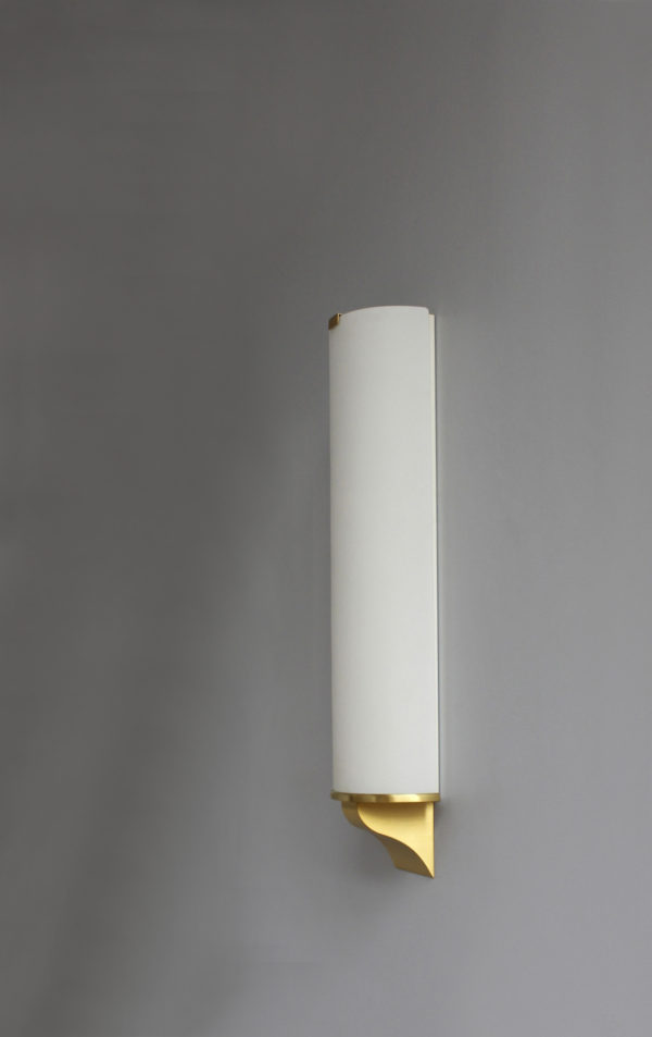 French Art Deco Semi Cylinder Glass and Bronze Sconce by Jean Perzel - Image 5