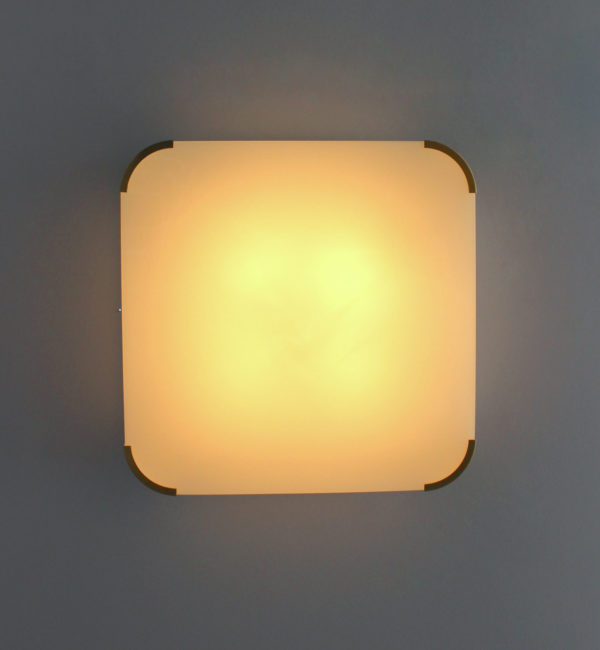 Fine French Art Deco Glass and Bronze Square Ceiling or Wall Light by Perzel - Image 7