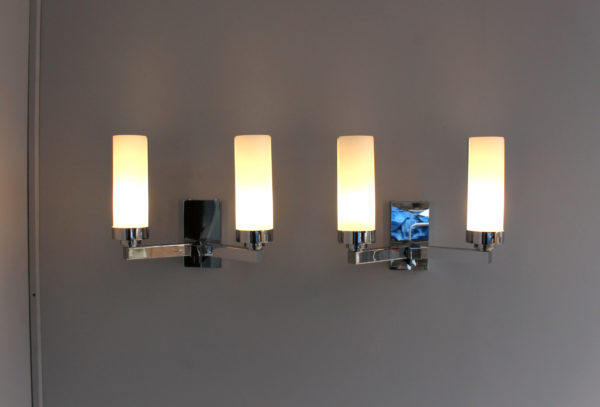 3 Fine French 1960s Chrome and Glass Sconces by Perzel - Image 7