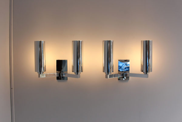 3 Fine French 1960s Chrome and Glass Sconces by Perzel - Image 10