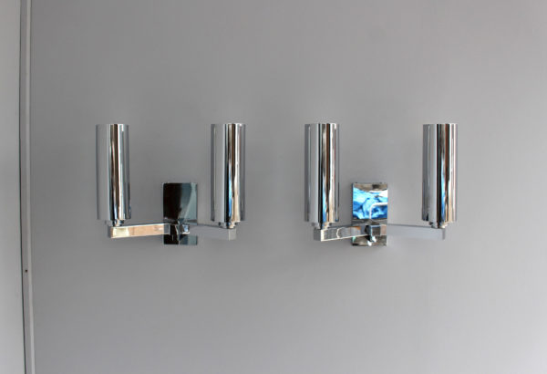 3 Fine French 1960s Chrome and Glass Sconces by Perzel - Image 9