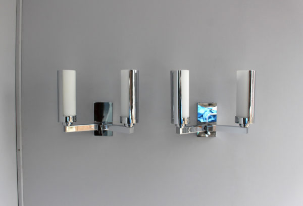 3 Fine French 1960s Chrome and Glass Sconces by Perzel - Image 4