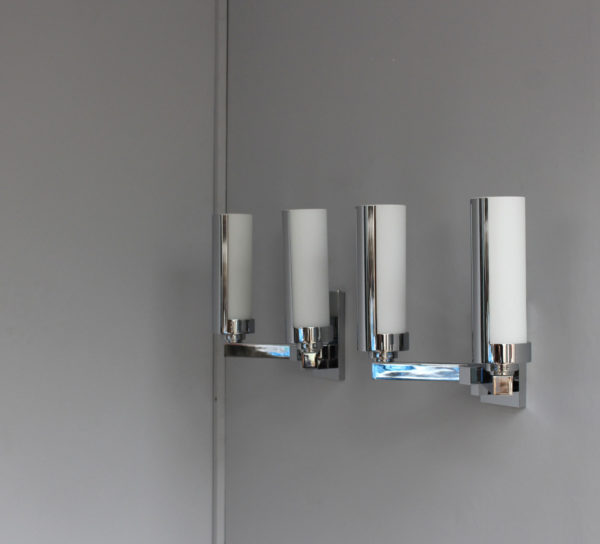 3 Fine French 1960s Chrome and Glass Sconces by Perzel - Image 2