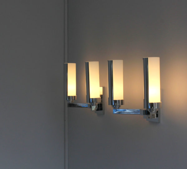 3 Fine French 1960s Chrome and Glass Sconces by Perzel - Image 3