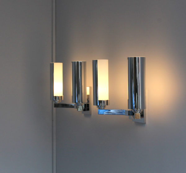 3 Fine French 1960s Chrome and Glass Sconces by Perzel - Image 5