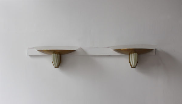 A Pair of Fine French Art Deco Bronze and Hand Cut Glass Sconces by Jean Perzel - Image 2