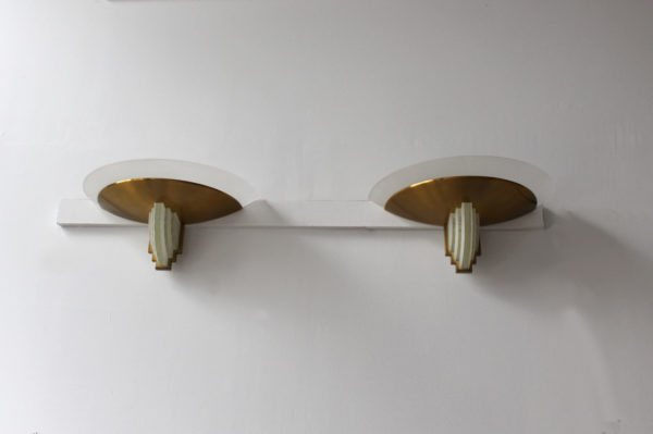 A Pair of Fine French Art Deco Bronze and Hand Cut Glass Sconces by Jean Perzel - Image 14