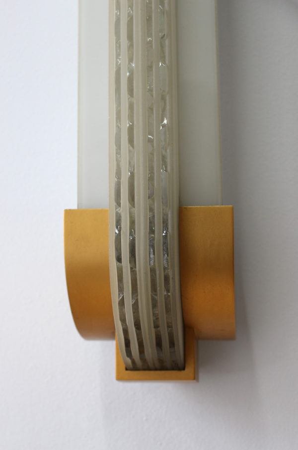 Fine French Art Deco Vertical Wall Light in Bronze and Glass by Jean Perzel - Image 13