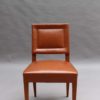Rare Set of 10 Leather and Mahogany Chairs by Jacques Quinet