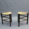 A Pair of French Mid-Century triangular stools with rush seats
