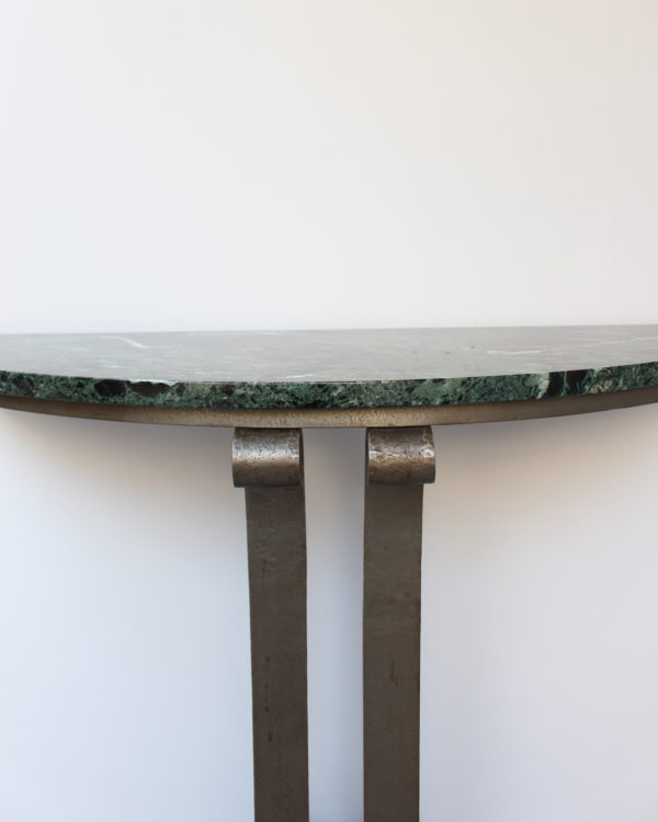 French Art Deco Marble Console with a Hammered wrought Iron Pedestal - Image 9