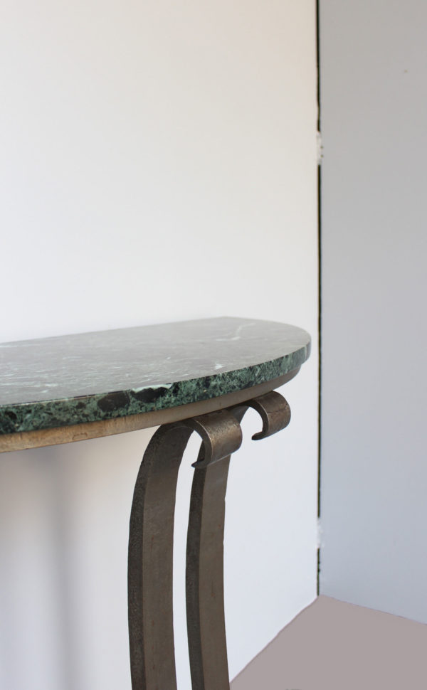 French Art Deco Marble Console with a Hammered wrought Iron Pedestal - Image 10