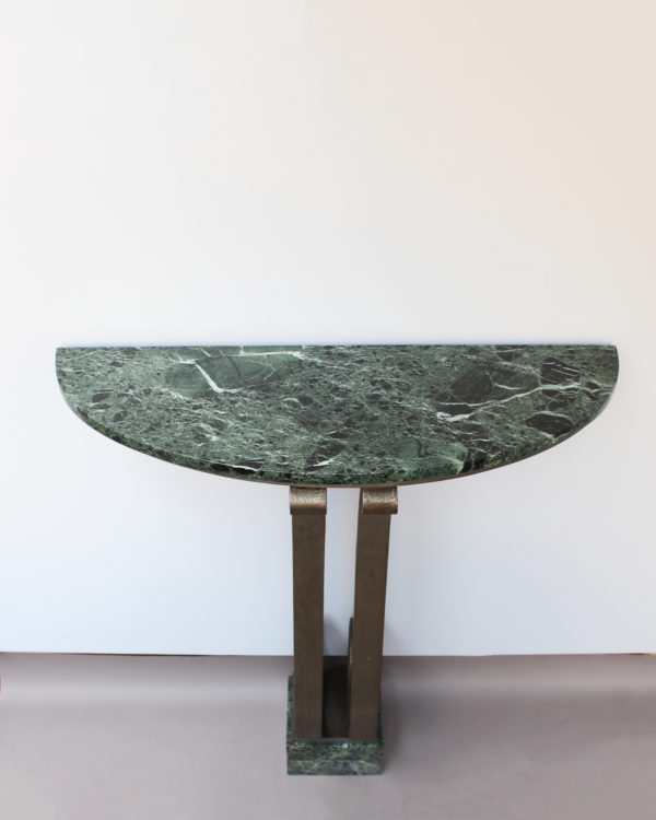 French Art Deco Marble Console with a Hammered wrought Iron Pedestal - Image 8