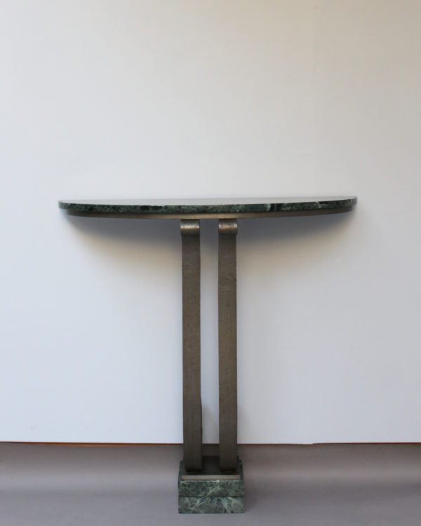 French Art Deco Marble Console with a Hammered wrought Iron Pedestal - Image 5