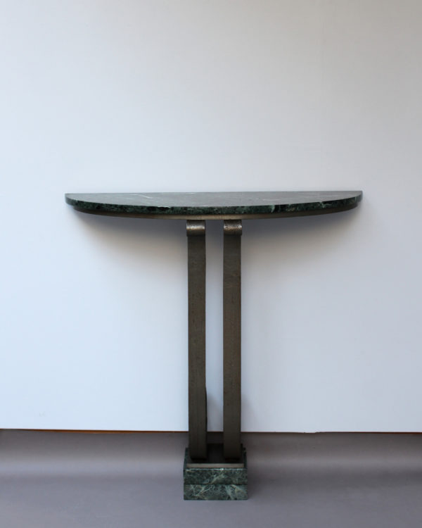 French Art Deco Marble Console with a Hammered wrought Iron Pedestal - Image 6