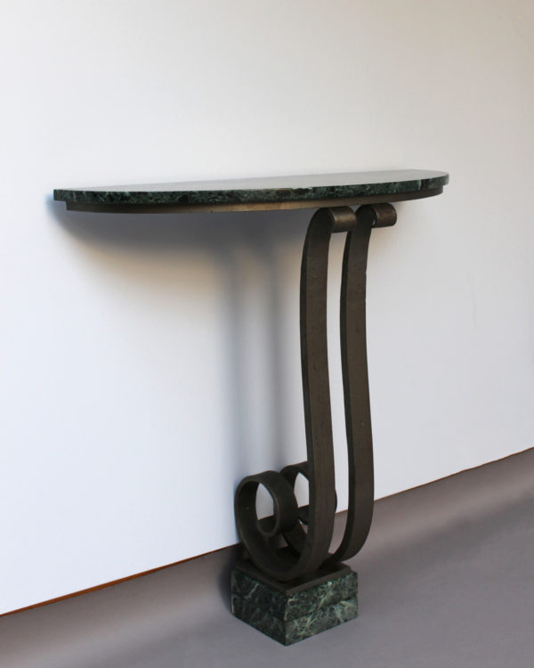 French Art Deco Marble Console with a Hammered wrought Iron Pedestal - Image 3