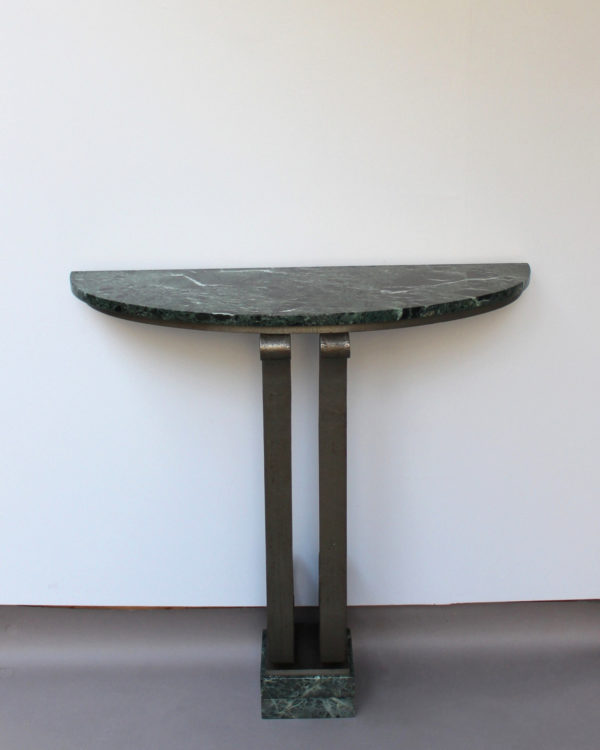 French Art Deco Marble Console with a Hammered wrought Iron Pedestal - Image 7