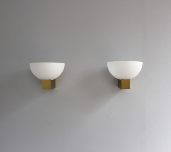 A pair of French Art Deco Bronze and White Glass Sconces by Jean Perzel - Image 13