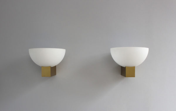 A pair of French Art Deco Bronze and White Glass Sconces by Jean Perzel - Image 7