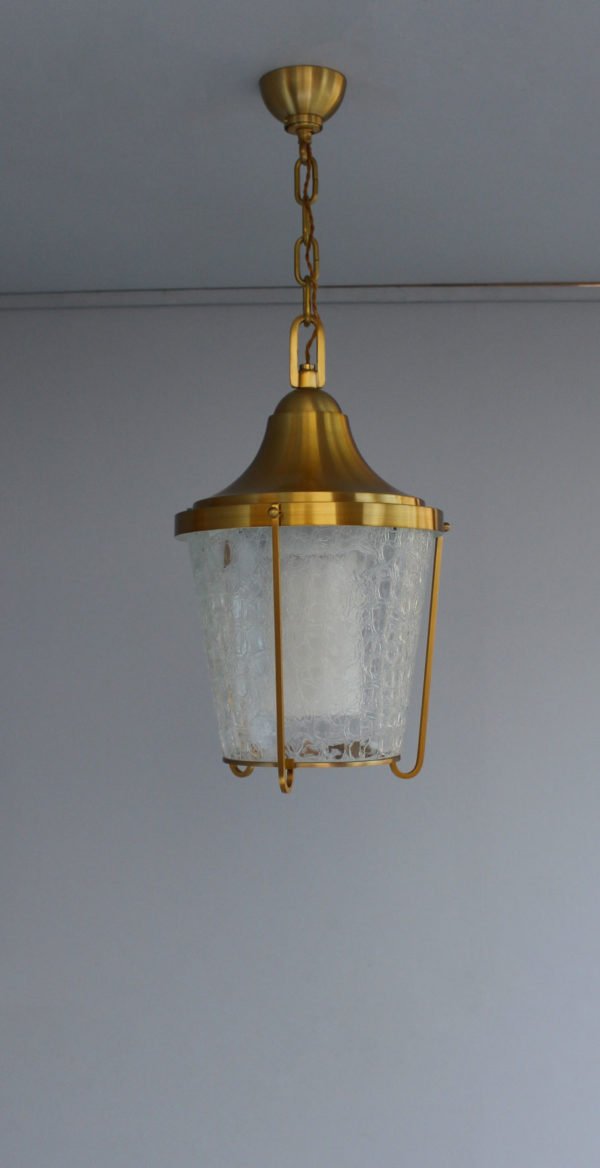 A Pair of Hanging Bronze and "craquelé" glass Lanterns by Jean Perzel - Image 10