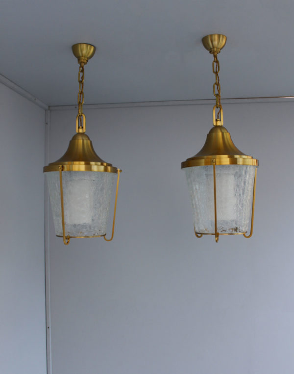 A Pair of Hanging Bronze and "craquelé" glass Lanterns by Jean Perzel - Image 11