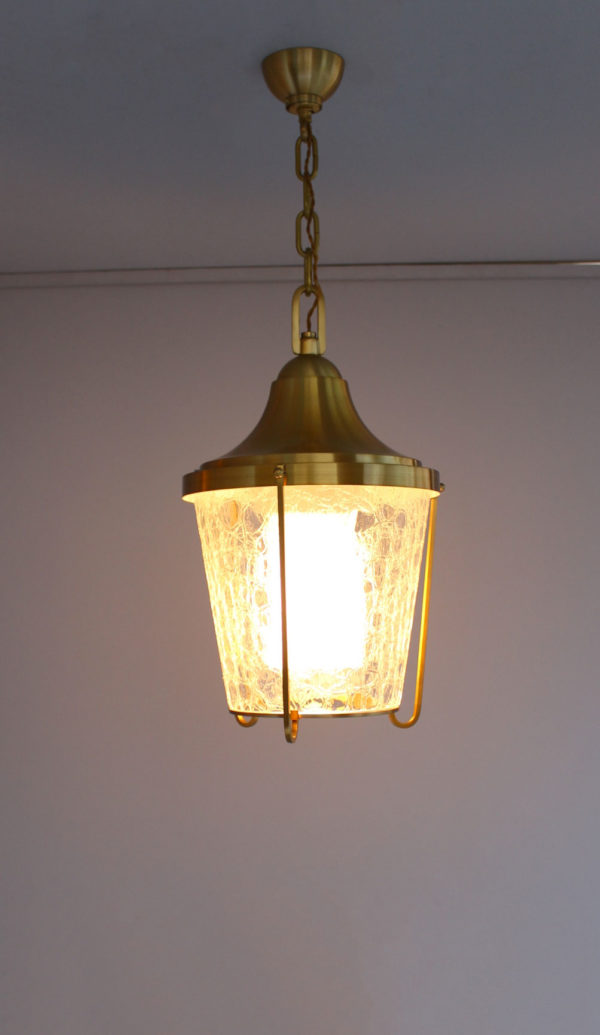 A Pair of Hanging Bronze and "craquelé" glass Lanterns by Jean Perzel - Image 13