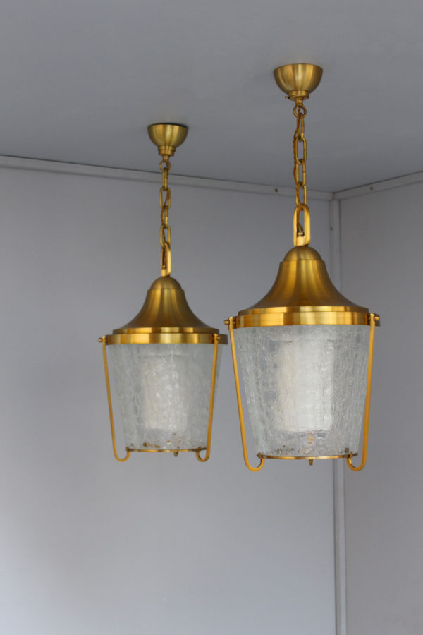 A Pair of Hanging Bronze and "craquelé" glass Lanterns by Jean Perzel - Image 15