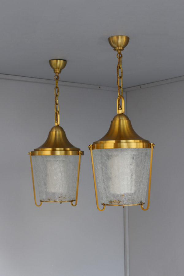 A Pair of Hanging Bronze and "craquelé" glass Lanterns by Jean Perzel - Image 16