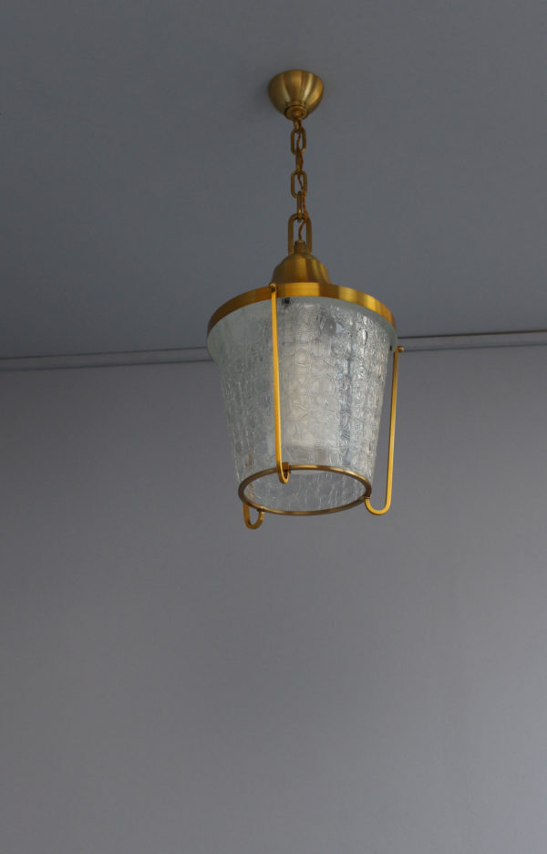 A Pair of Hanging Bronze and "craquelé" glass Lanterns by Jean Perzel - Image 18