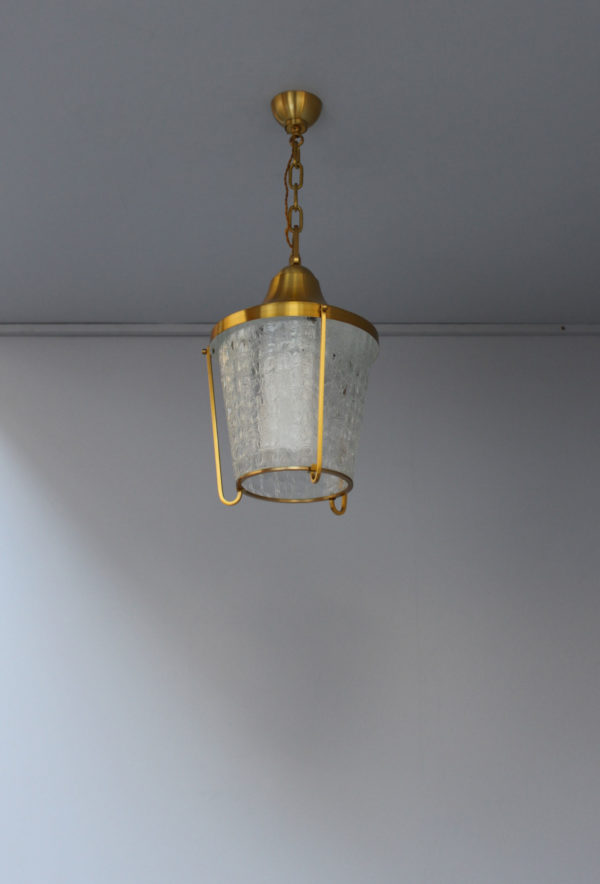 A Pair of Hanging Bronze and "craquelé" glass Lanterns by Jean Perzel - Image 19