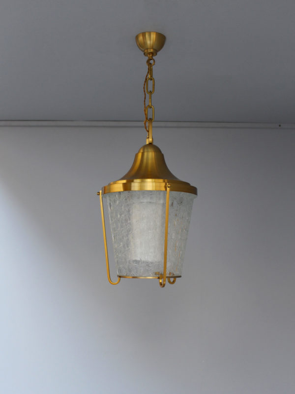 A Pair of Hanging Bronze and "craquelé" glass Lanterns by Jean Perzel - Image 21