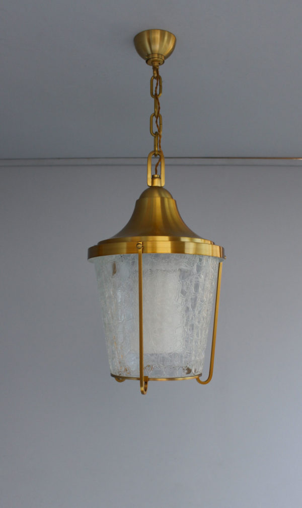 A Pair of Hanging Bronze and "craquelé" glass Lanterns by Jean Perzel - Image 6