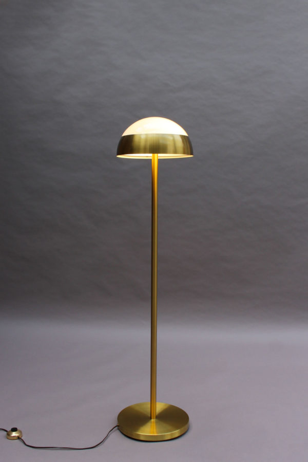 Fine French 1950s Brass and Glass Floor Reading Lamp by Jean Perzel - Image 2