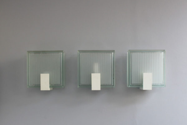 3 Exterior Watertight Glass Slab Sconces by Jean Perzel - Image 2