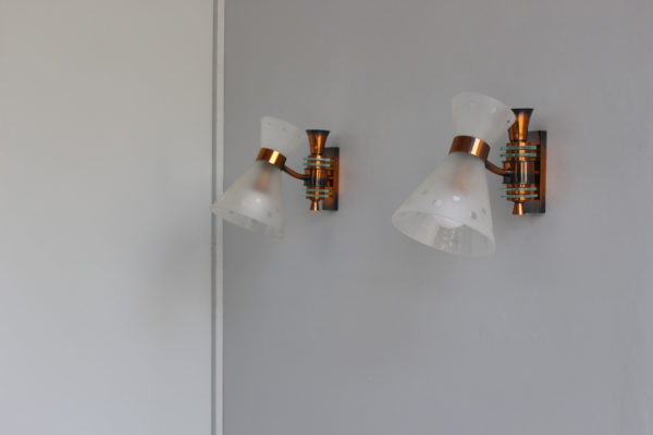 Pair of French 1950s Copper Diabolo Glass Sconces - Image 5